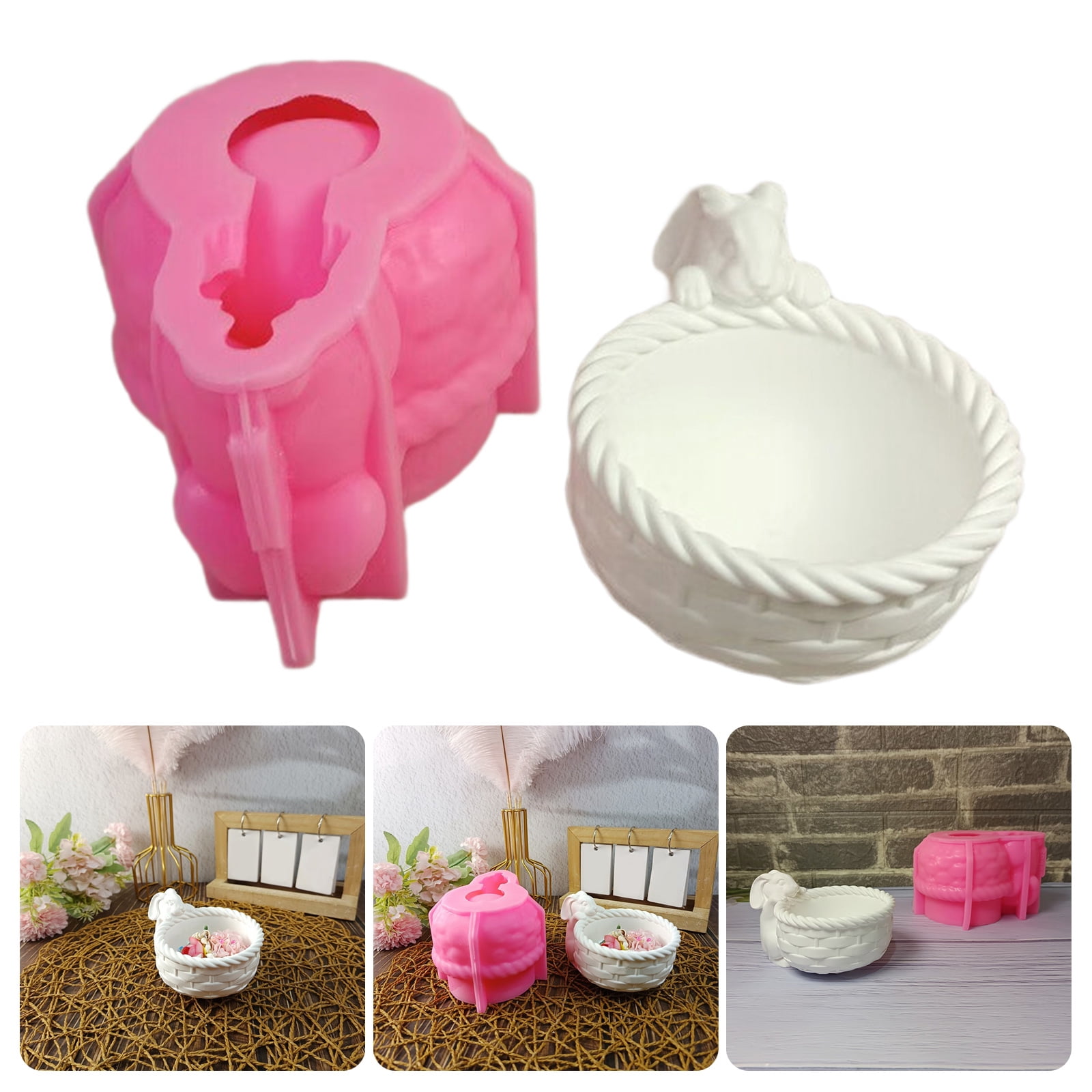 3D Bunnies Basket Silicone Molds for Soap Planter Jewelry Case Epoxy Resin Molds Gypsum Silicone Molds