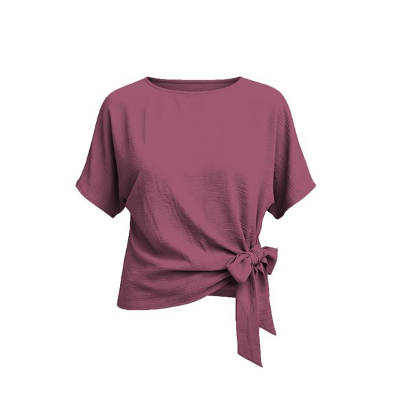 Womens Cap Sleeve T Shirts 2026 Tie Waist Wrap Tops Crew Neck Short Sleeve Blouses Dressy Casual Tunics Loose Fit Work Business Outfits Lightweight Going Out Tops 2026 Fall Outfits(Light Violet,M)