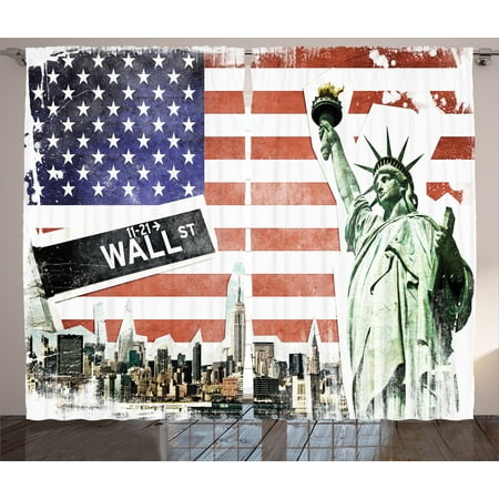 American Flag Decor Curtains 2 Panels Set, NYC Collage with Famous Monuments Wall Street and Manhattan Urban Display, Window Drapes for Living Room Bedroom, 108W X 90L Inches, Multi, by (Best Window Displays In Nyc)
