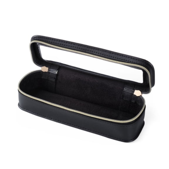 Women PU Makeup Brush Bag Makeup Brush Holder Bag Cosmetic Organizer Bag Large Capacity Makeup Storage Bag Transparent Portable Cosmetic Pouch Dual Zipper Travel Cosmetic Bag (Black)
