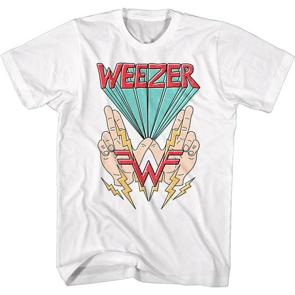 Weezer T-Shirt pour Adulte W Hands and Lightning White