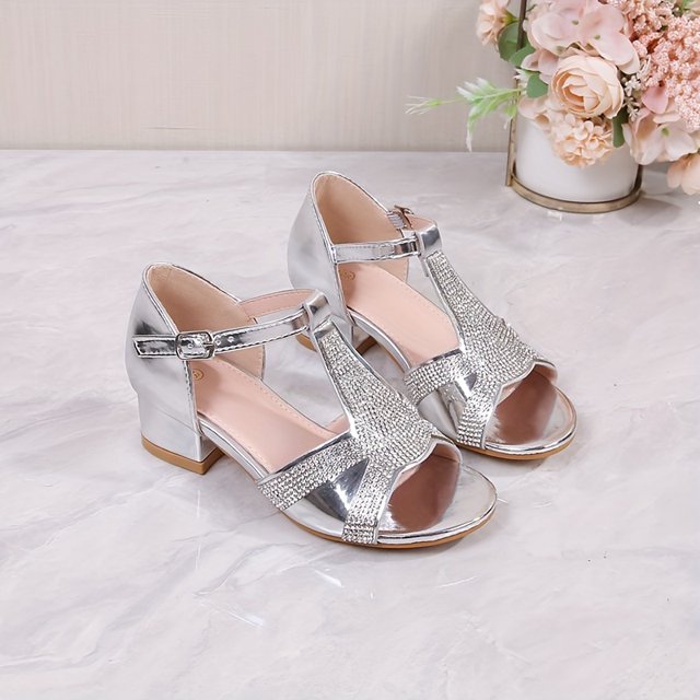 KEINXS Sparkling Princess High Heel Shoes - Girls Shoes with Rhinestone Embellishment Breathable Lightweight Design Open Toe Perfect for Wedding Party Banquet Dressy Occasions and Spe