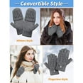 thumbnail image 3 of Knitted Fingerless Flip Gloves Winter Warm Gloves for Men Women Unisex Finger Mittens Glove,Black, 3 of 7