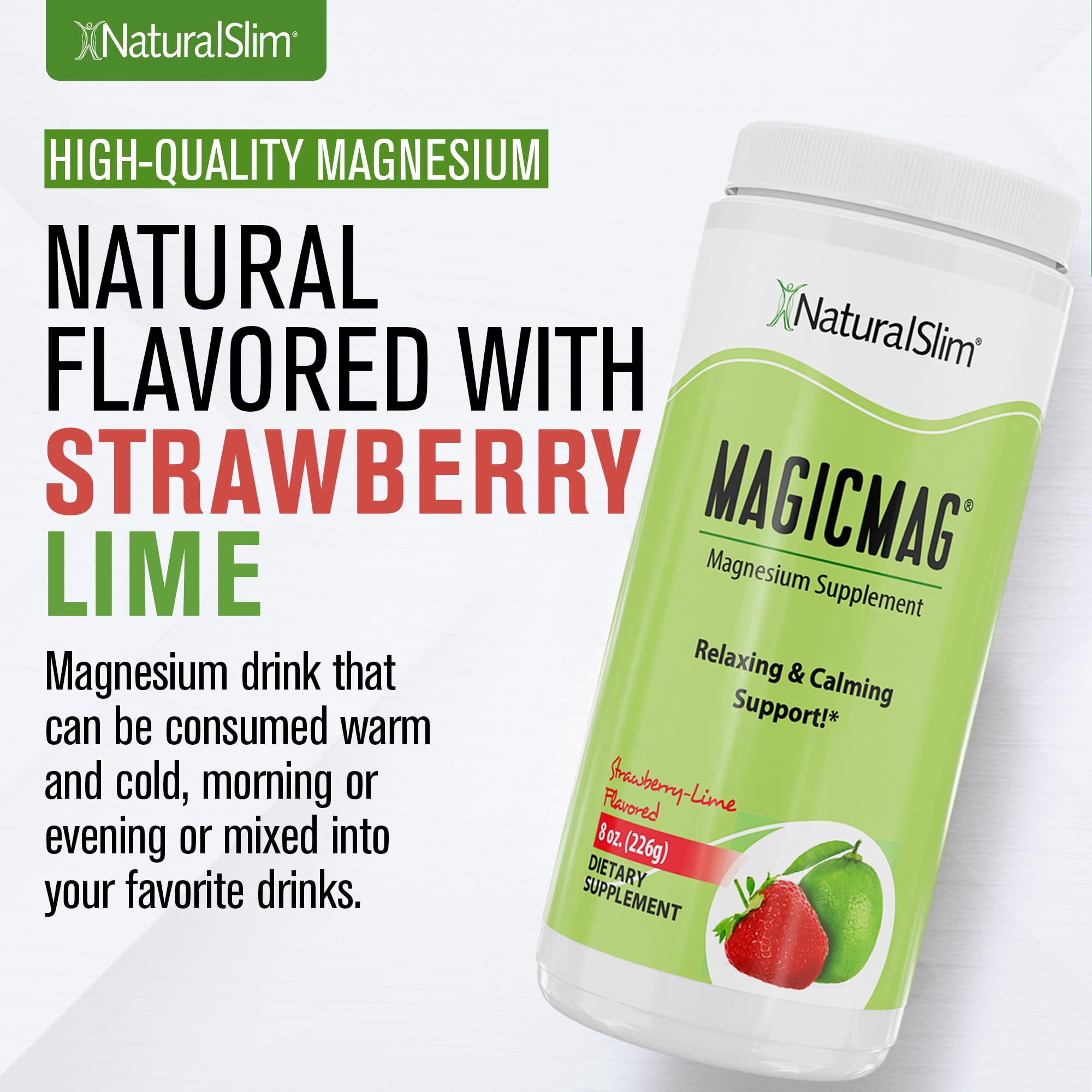 NaturalSlim MagicMag® Magnesium Citrate Powder - 2 Pack Anti Stress Drink Mix - 8oz