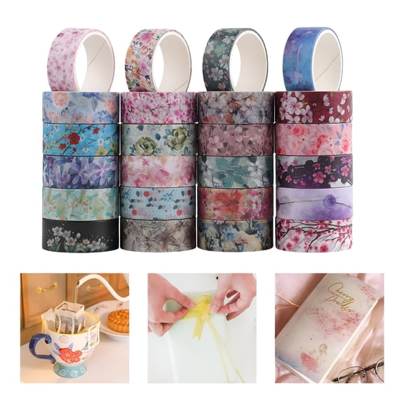 CCOCC 24 Rolls Floral Pattern 6.56 feet Washi Tape Masking Decoration for Crafts,Journal,Planners,Wrapping,Notebooks,Album