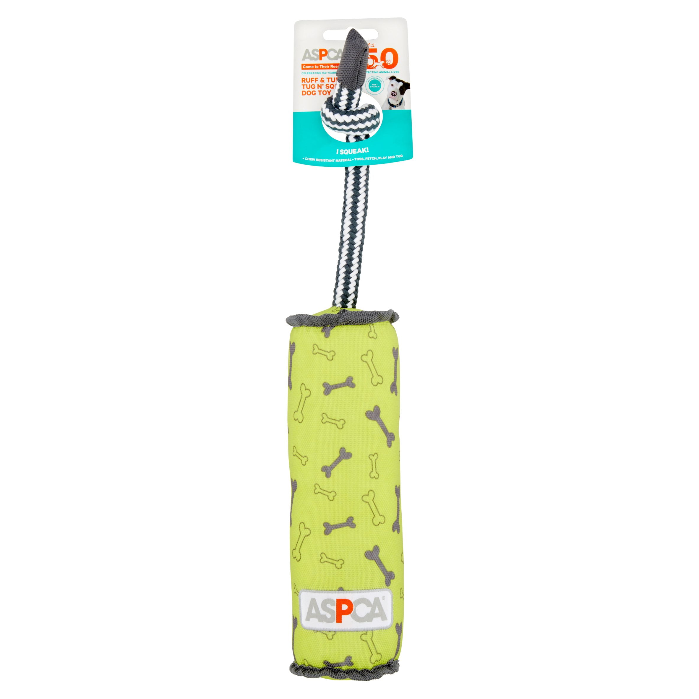 Bow Wow Pet ASPCA Ruff & Tuff Tug n' Squeak Dog Toy, Green Walmart