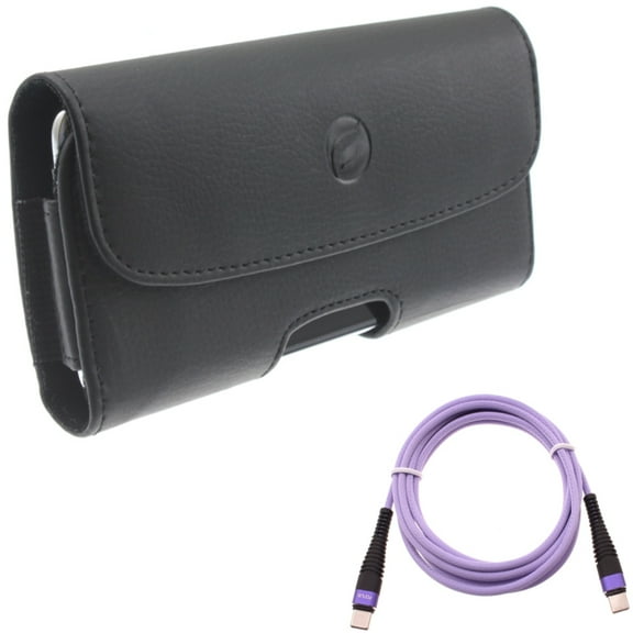 Purple 10ft PD Cable w Case Belt Clip for Samsung Galaxy S20 Plus - Type-C to USB-C Fast Charger Cord Extra Long Power, Leather Holster Cover Pouch fits Samsung Galaxy S20 Plus