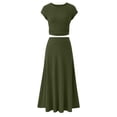 thumbnail image 4 of SEAOPEN Robe Maxi à Manches Courtes pour Femmes Été Tricotée Taille Haute Évasée Ligne A Fluide Couleur Unie Longues Robes Vert,L, 4 of 9