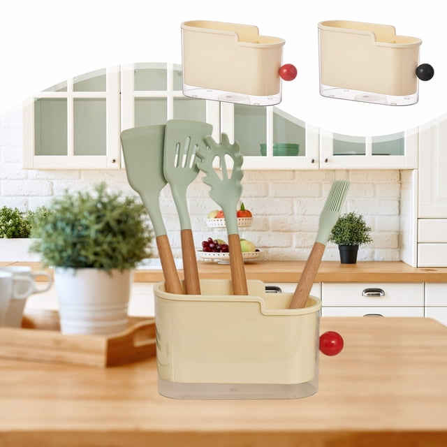 Cubo organizador de cubiertos de acero inoxidable | Pajita y portautensilios de plástico engrosado y transpirable | Carrito de drenaje de cocina negro para uso doméstico comercial en el bar de la