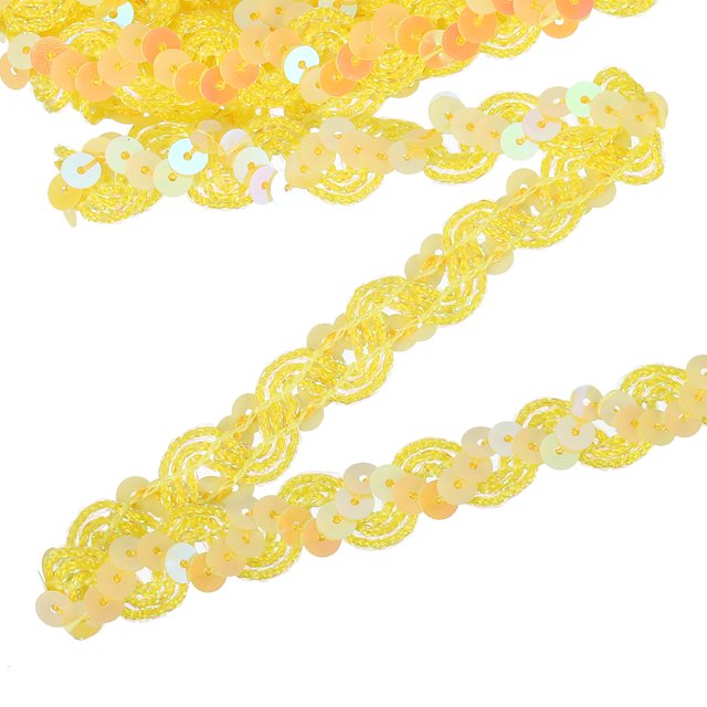 11 Yard Sequins Trim Ribbon 0.6 Inch Sequin Gimp Braid Trim Spangle Flat Sequins for Crafts Sewing Clothes Home Party Decoration, Yellow