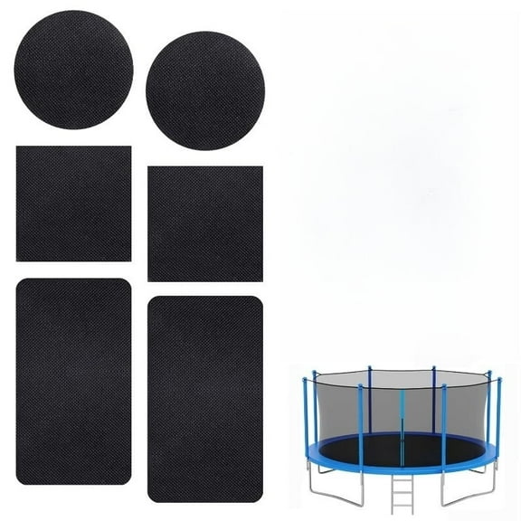 Self adhesive trampoline patch repair 6-piece set, 2 square 2 rectangular 2 circular patches, trampoline patch with wet towel scraper, used to repair trampoline accessories for torn and perforated tr