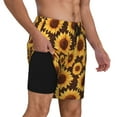 thumbnail image 2 of Yiaed Chocolate Plaid Sunflower Print Mens Swim Trunks Bathing Suit Compression Liner Beach Swim Shorts Swimwear Quick Dry Zipper Pocket No-Chafing Board Short-Small, 2 of 6