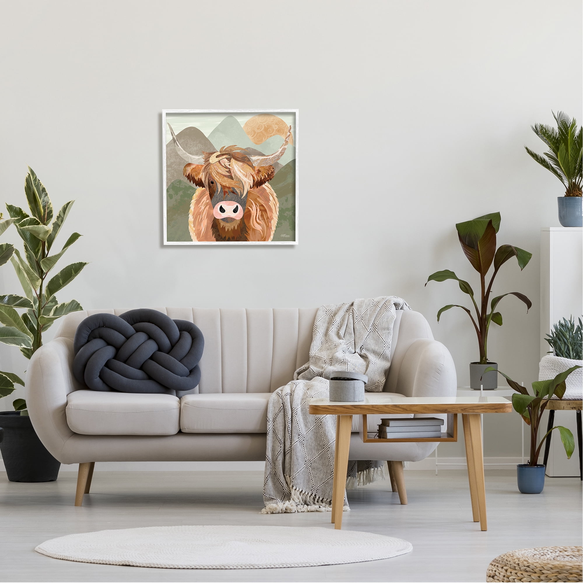 Stupell Industries Highland Cattle Landscape Animals & Insects Painting White Framed Art Print Wall Art, 24 x 24