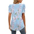thumbnail image 6 of USSUMA T-Shirts for Women Trendy Floral Marble Print Women's Shirts and Blouses Puff Sleeve Female Tops Dressy Casual Summer Ruched Elegant V Neck Plus Tunics Beach, 6 of 8