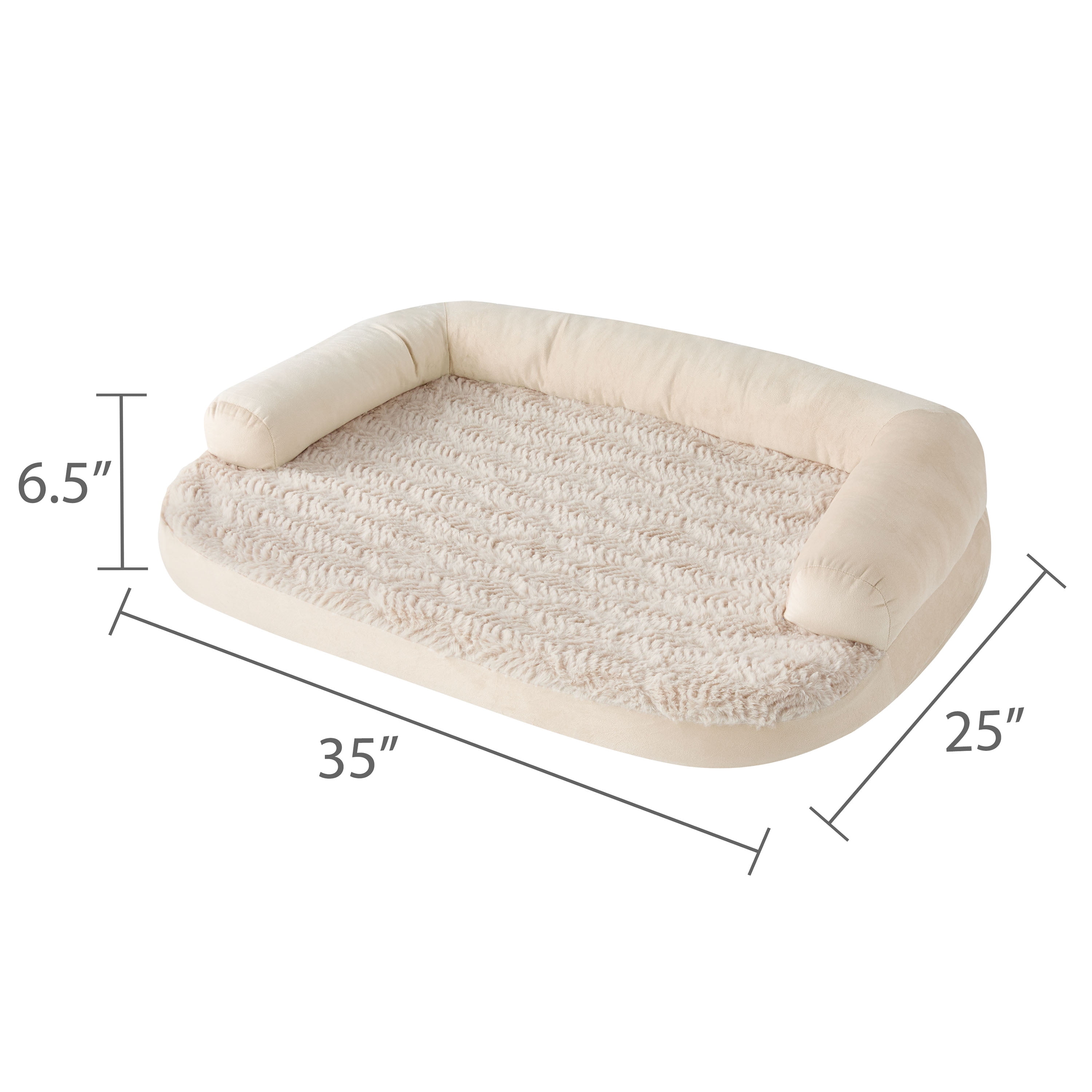 Vibrant Life Medium Round Corner Sofa Style Dog Bed, Tan, 25" x 35"