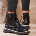 thumbnail image 3 of Winter Combat Boots for Women Waterproof Leather Lace up Trendy Buckle Ankle Strap Lug Sole Zipper Short Snow Booties, 3 of 8