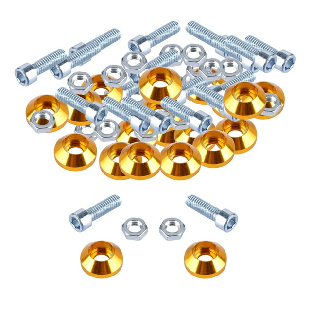 jinwen 20 Pieces Screws for License Plate Frame, Engine Compartment, Bumper, Mudguard Golden