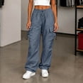 thumbnail image 2 of LUVDA Cargo Pants for Women High Waist Drawstring Wide Leg Joggers with Pockets and Adjustable Cuffs, 2 of 6