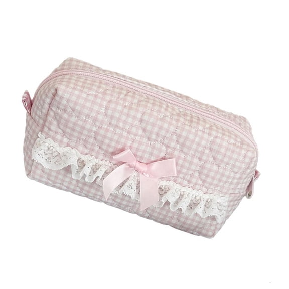 Giaone Large Capacity Cotton Pencil Case Lace Trim Pencil Pouches Travel Makeup Bag