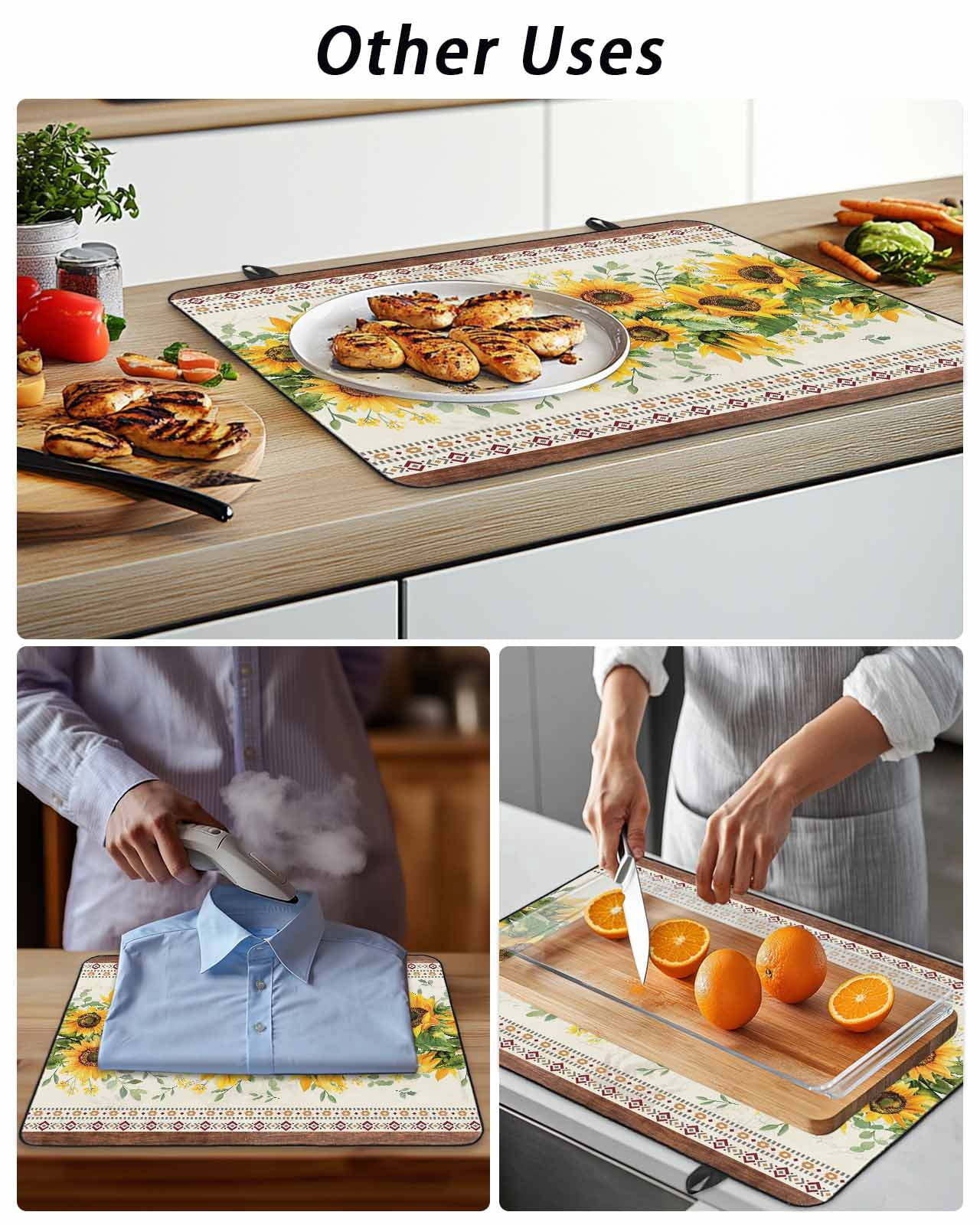 Stove Top Covers for Electric Stove, Sunflower Brown Glass Stovetop Cover Protector, Retro Southwest Country Plant Leaf Floral Induction Cooktop Protector Oven Mat for Kitchen Countertop 24"x21"