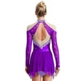 thumbnail image 2 of Jowowha Women's Color Block Figure Skating Dress Long Sleeve Asymmetrical Lyrical Contemporary Costume Purple L, 2 of 7