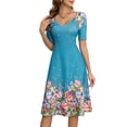 thumbnail image 2 of QUNYINEY Flowy Womens Dresses Casual Floral Long Summer Short Sleeve A Line Dress Beach Vacation Slim Fit V Neck Dresses, 2 of 5