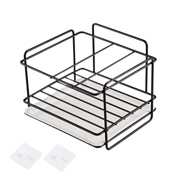 Esponja Rejilla para escurrir Fregadero de cocina Tazón para trapo Soporte para colgar en la pared Cesta hueca con bandeja, Negro Eigraketly HA004832-02