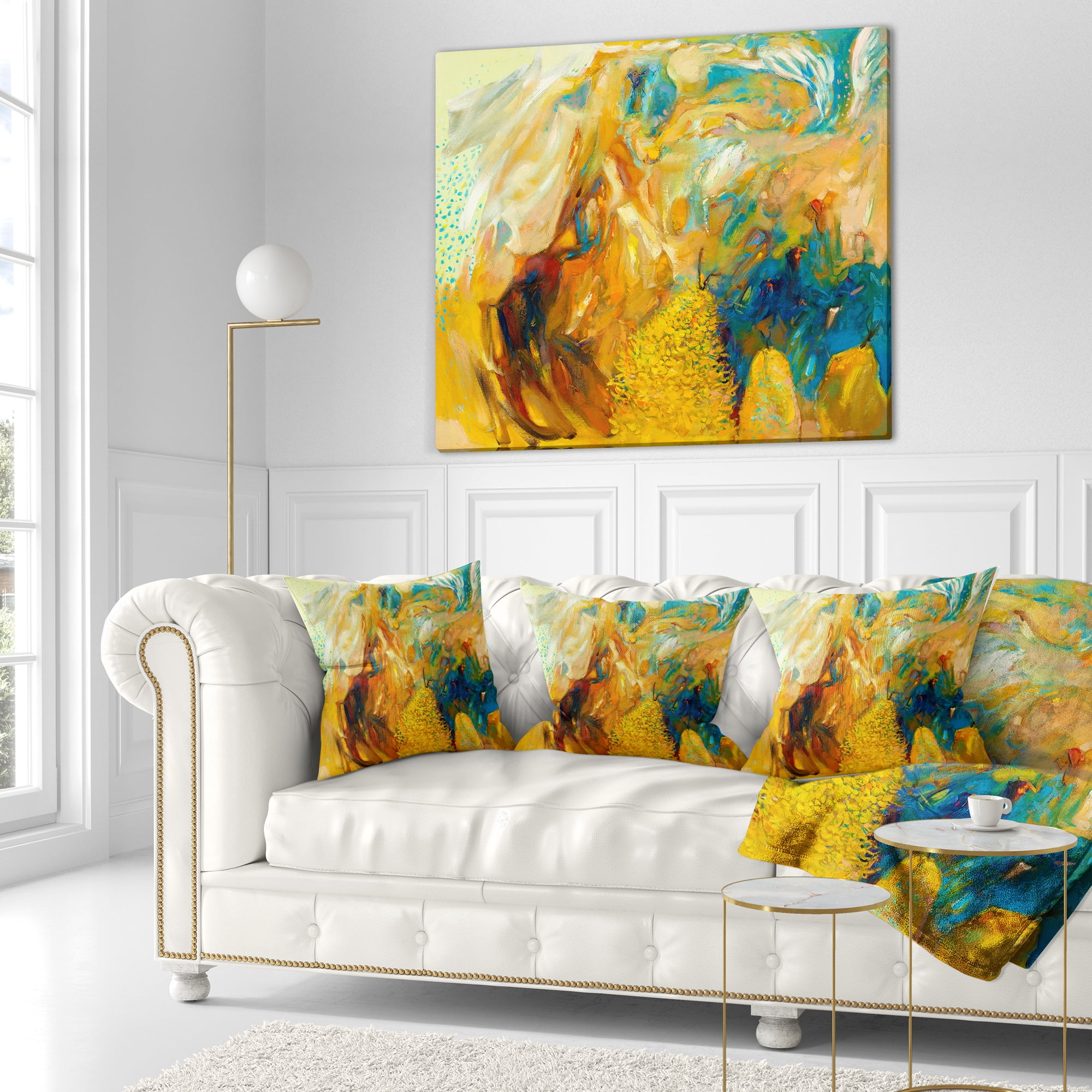 Designart Abstract Yellow Collage - Abstract Throw Pillow - 16x16