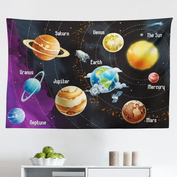 Outer Space Tapestry, Unknown Frozen Planet in a Star Field with Circular Nebula Fog Galactic Energy Image, Fabric Wall Hanging Decor for Bedroom Living Room Dorm, 2 Sizes, Pink, by Ambesonne
