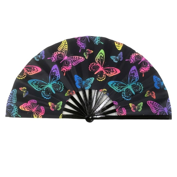 Ffscafscn Folding Fan UV Glow Rave Bamboo Summer Hand Fan Butterfly Decoration Dancing Party Wedding Night Club Concert Festival Large
