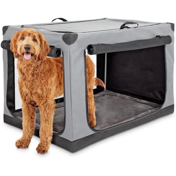 GLZ'HOME Essentials Portable Canvas Dark Grey Dog Crate, 42" L X 27" W X 26" H