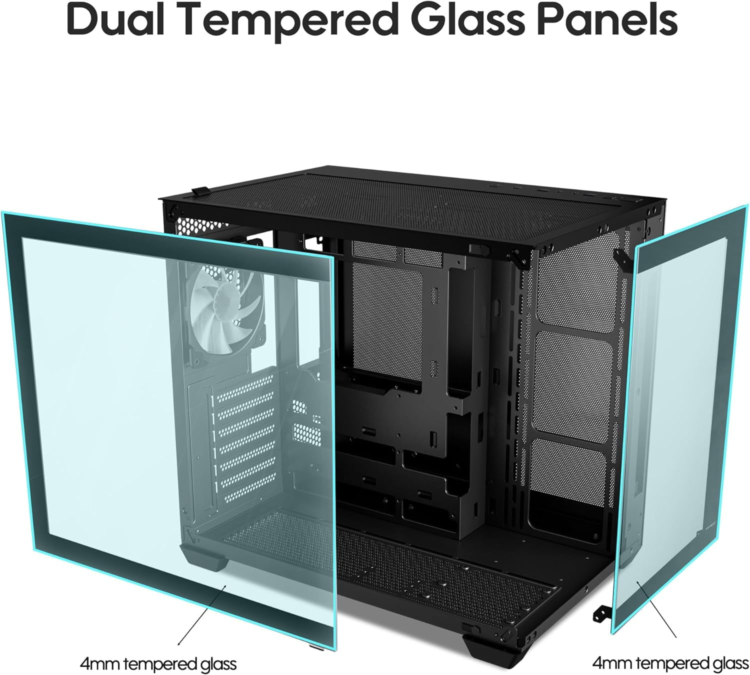 Vetroo AL900 ATX Computer PC Case 270° Full View Tempered Glass Pre-Installed ARGB & PWM FDB Fan in Rear 360mm Radiator Support High-Air flow Perforated Up to 10 fans Support for 40 Series GPUs -Black