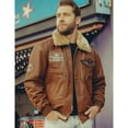 thumbnail image 3 of FLAVOR Men's Real Leather Bomber Jacket with Removable Collar Aviator (XL, Brown), 3 of 6