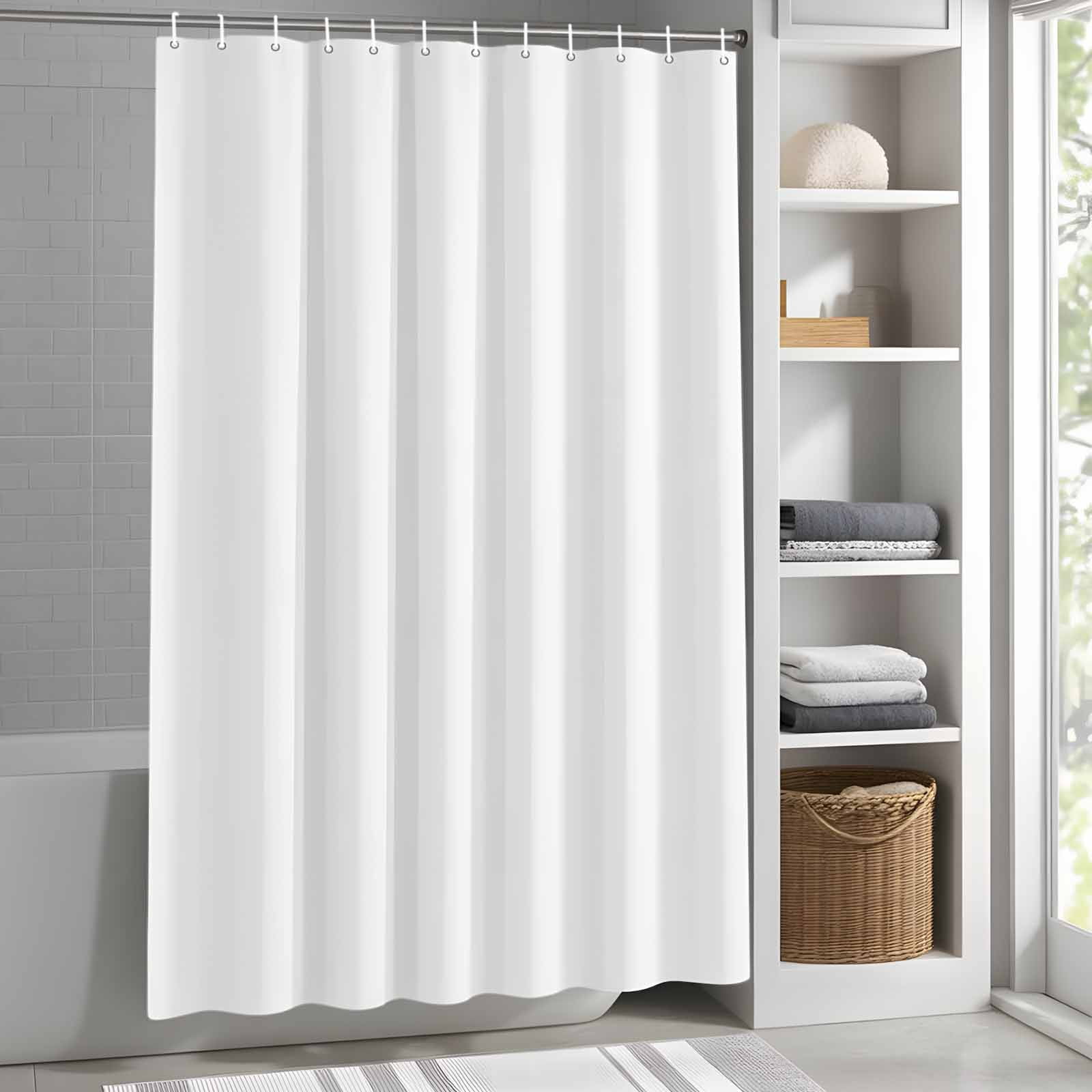 Solid Color Fabric Shower Curtain White Washable Shower Curtains for Bathroom, Waterproof Bath Curtain with Hooks Home Decor 72x72in