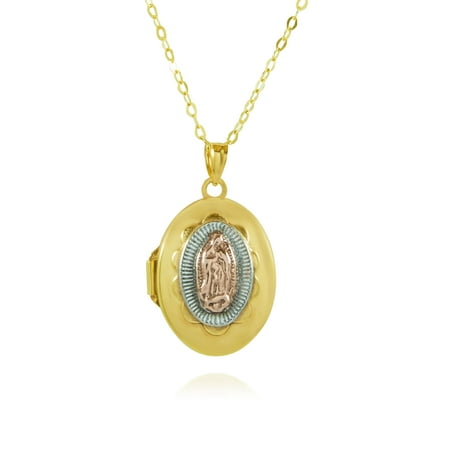 Brilliance Fine Jewelry Sterling Silver Locket with Tri-Color Guadalupe Design
