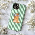 thumbnail image 5 of Cute Fish Eyed Cat Phone Case, Striped Green Background with Whimsical Cat Illustration, Artistic Protective iPhone Cover for iPhone 17 16 15 14 13 12 11 Pro Plus Mini, 5 of 6