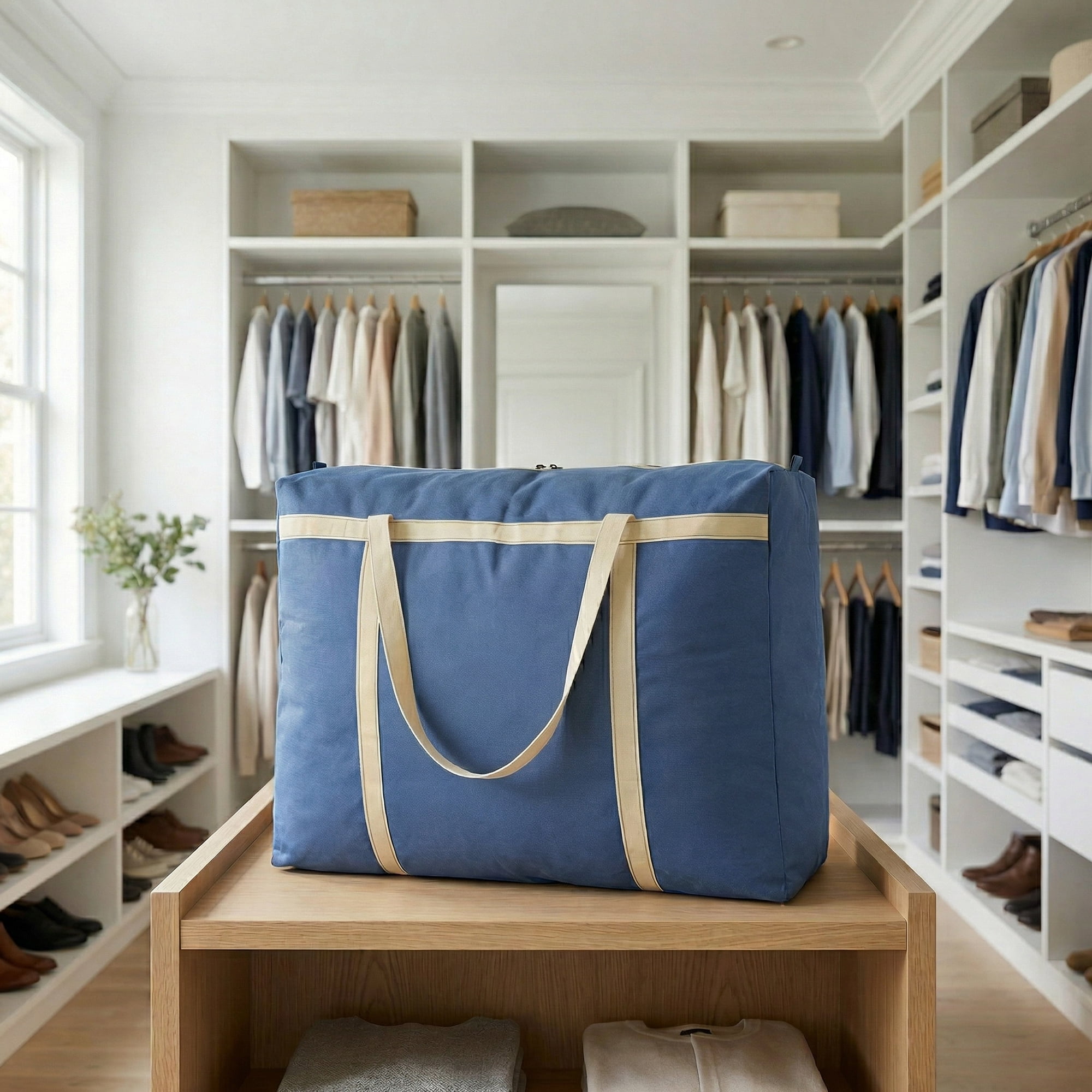 Unique Bargains Foldable Storage Bags for Organizing Clothing Blue 30.7"x9.8"x21.7"