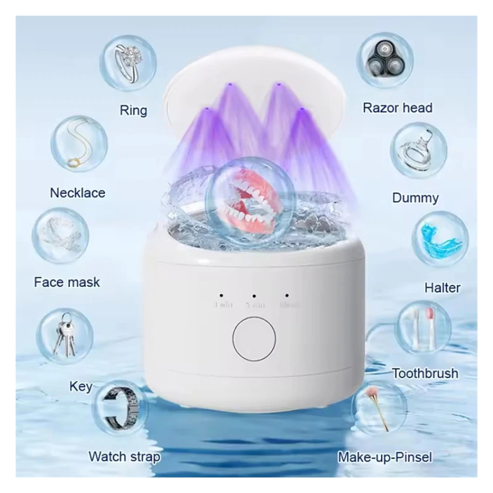 15W Ultrasonic Cleaner for Dentures Professional Ultrasonic Cleaning Machine for All Jewelry Watch Household Washer 160ml