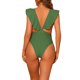 thumbnail image 3 of Traje de baño de una pieza para mujer, con escote en V, con volantes, monokini, control de abdomen, color verde militar, talla L, 3 of 5
