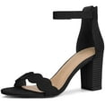 thumbnail image 1 of Sandalias De Tacón Alto Grueso Con Correa De Tobillo Festoneado Para Mujer Negro US 8/UK 6/EU 39, 1 of 6
