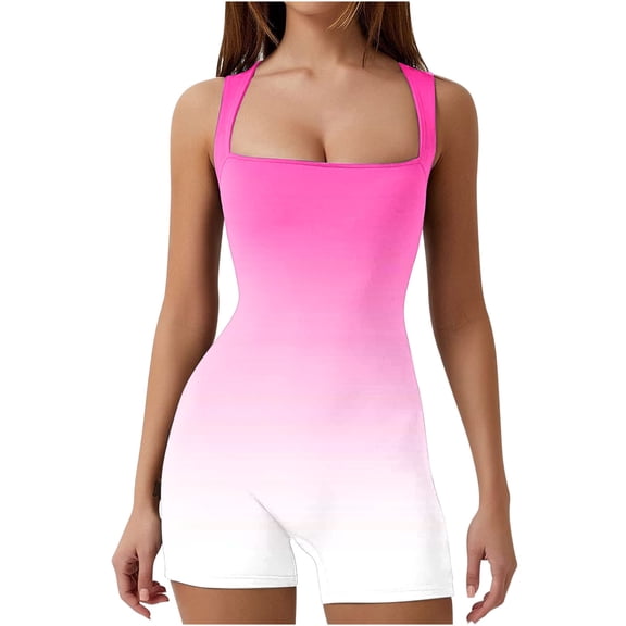Tuphregyow Women's Printed Strappy Neck Bodysuit Romper, Comfortable Slim ting for Summer, Perfect for Casual or Athletic Activities with Elastic Waistb, Ideal for Summer Stretchy Style Pink L