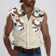 thumbnail image 2 of Camisas de Cuello para Hombres, Moda Casual Día de la Independencia Imprimir Turndown Bolsillos sin Mangas Tanque Deportivo, 2 of 5