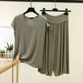 thumbnail image 2 of BaoFuBaoMei Wide Leg Pajama Set for Women 2 Piece Plus Size Cap Sleeve Pjs Crew Neck Top and Drawstring Capris Lounge Set Loose Comfy Sleepwear, 2 of 5