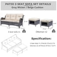 thumbnail image 3 of Fulljojor 3 Pieces Rattan Outdoor Patio Furniture Seating Sofa and Ottoman Set, 3 of 9