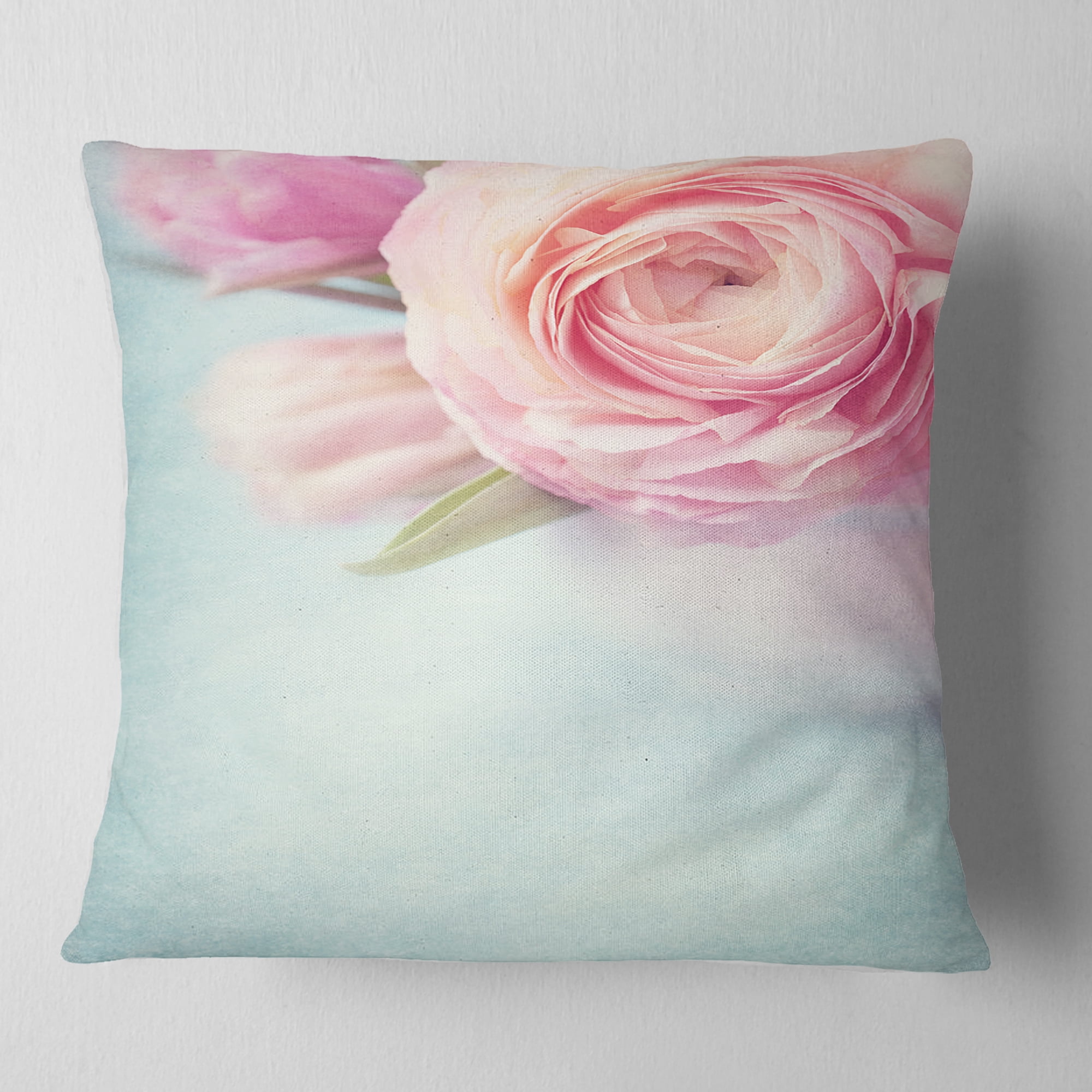 Designart Full Bloom Pink Flowers in Vase - Floral Throw Pillow - 18x18