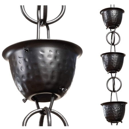 UPC 633402505813 product image for Monarch Aluminum Hammered Cup Rain Chain, 8-1/2 Feet Length (Flat Black Powder C | upcitemdb.com