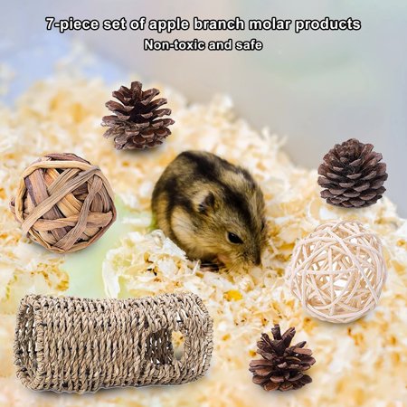 DOPI 7Pcs/Set Molar Toy Safe Eye-catching Wood Hamster Rattan Ball Toy Set for Small Animals