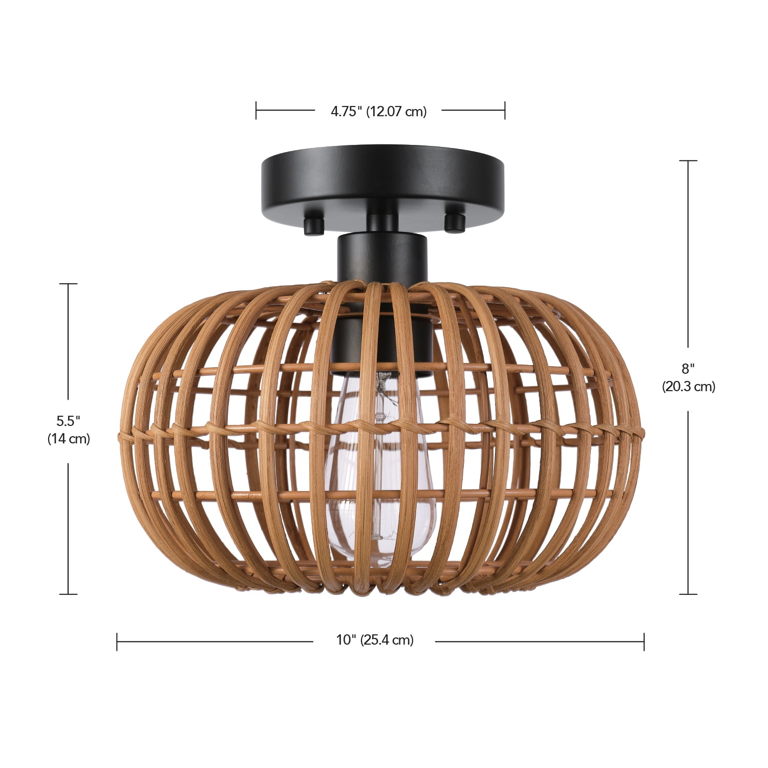 Globe Electric Fitz 1-Light Black Flush Mount Ceiling Light with Rattan Shade, 91000921