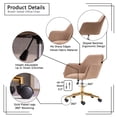 thumbnail image 5 of Modern Swivel Home Office Chair, Cute Mid-Back Velvet Upholstered Computer Desk Chair Armchair with Gold Metal Legs and Universal Wheels, Adjustable Height 360 Swivel Vanity Task Chair, Light Coffee, 5 of 7