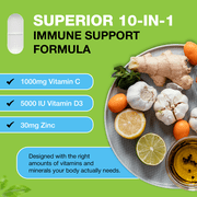 Immune System Support - Daily Formula with Vitamin C, D3, Zinc, Elderberry, Quercetin, Echinacea, Turmeric, Ginger, Garlic
